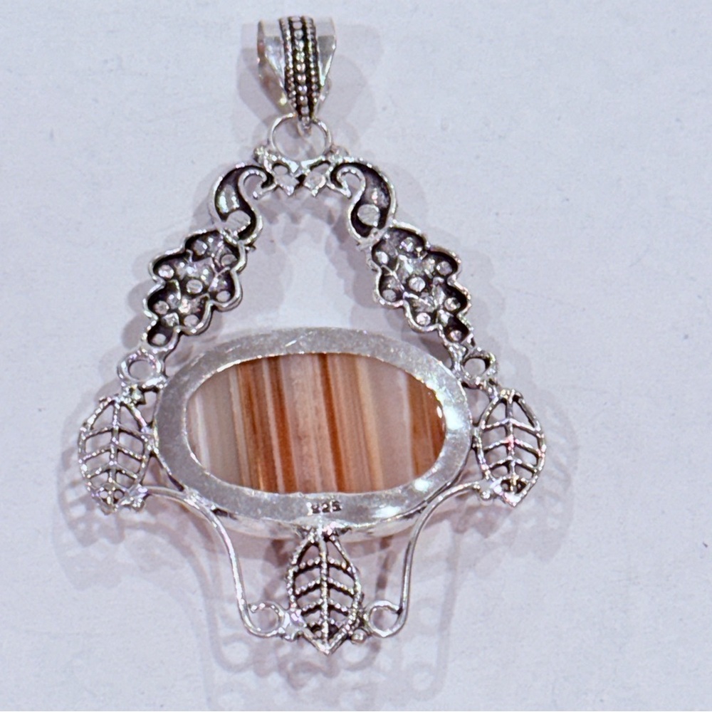 🆕 Natural Botswana Agate Gemstone Big Pendant In Sterling Silver 🆕 - Picture 7 of 11